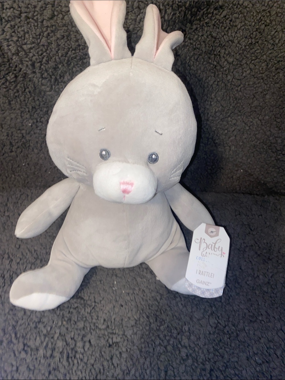 BABY GANZ Gray and Pink Plush Bunny Rattle